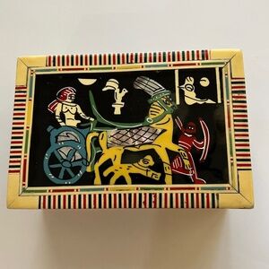 Vintage Egyptian Theme Colorful Inlay Box Egyptian riding in Chariot 5 x 3 x 2